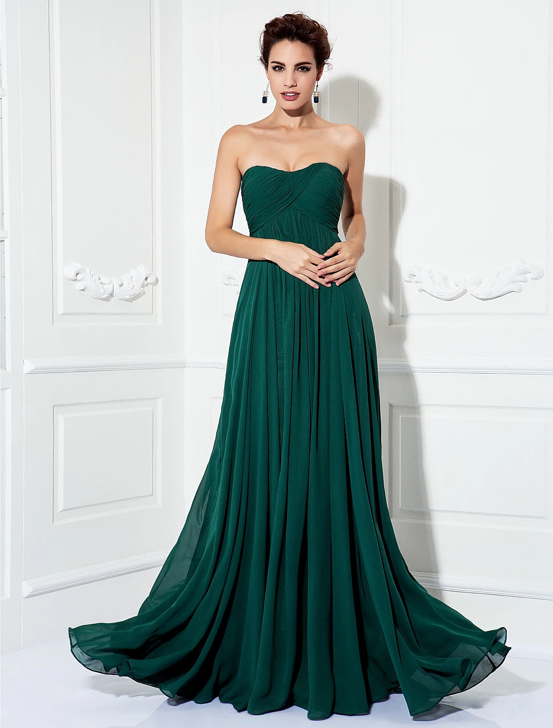 Wholesale  A-Line Minimalist Dress Wedding Guest Formal Evening Sweep / Brush Train Sleeveless Strapless Chiffon with Pleats Ruched